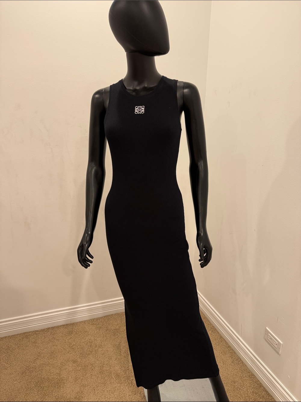NEW LOEWE Anagram Ribbed Cotton Tank Maxi Dress Black Size S Luxury Minimalist - Picture 2 of 16